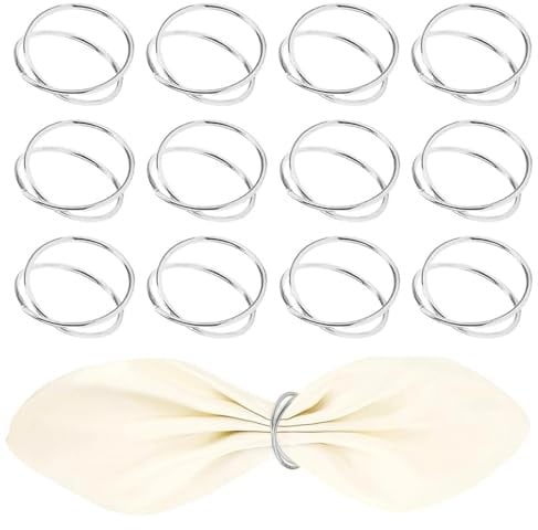 txuzong 12 Stück Serviettenringe aus Metall Silber - Napkin Holder mit | Doppelspiral-Design für Hochzeit, Party, Festliches Tischdeko - Elegante Serviettenringe für jeden Anlass