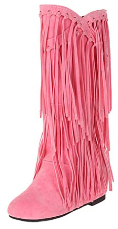 Generisch Stivali da donna con altezza media polpaccio, alla moda, frange alla moda, tacco spesso, ideali per l'inverno, Colore: rosa., 41 EU