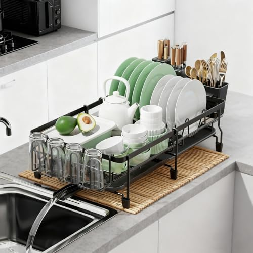 Homshsjhkis Escurreplatos sobre Fregadero, Extendable Escurridor de Platos, Escorredor de Louça con Drenaje Automático, Dish Drying Rack, Escurre Cubiertos, Bandeja Escurreplatos, Que Ahorra Espacio