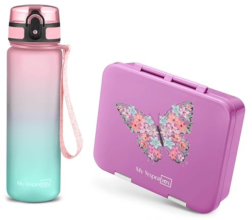 My Vesperbox JIN Set – Brotdose & 750ml Trinkflasche für Kinder – auslaufsicher & BPA-frei – Lunchbox für Schule & Kindergarten - Bento Box Set - Made in Germany