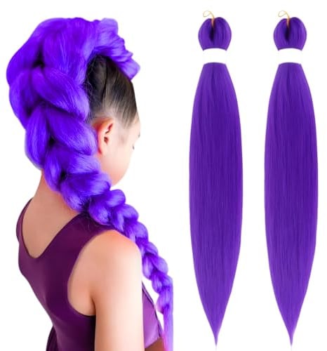 SJUNJIE Ciocche Viola per Capelli Extension per Treccia 26 Pollici | Extension per Capelli a Treccia Viola Capelli Sintetici Viola Scuro Coda Capelli Extension per Palcoscenico Partito Cosplay