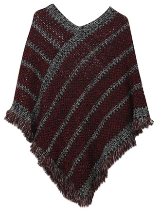 Generisch Set di 2 tende con occhielli, colore verde oliva, poncho invernale, caldo, scollo a V, poncho da viaggio, asimmetrico, maglione da uomo, Vino, Taglia unica