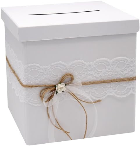 ZauberDeko Briefbox MIRA Hochzeit Vintage Spitze Natur Kartenbox Geldgeschenkbox Weiß