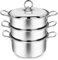 Penguin Home 3 Tier Stainless Steel Food Steamer Pan Set, Induction Safe Stainless Steel Lid with Knob, Sturdy Steel Handles, Kitchen Pan Steamer Set for Cooking, (20 Cm) Silver