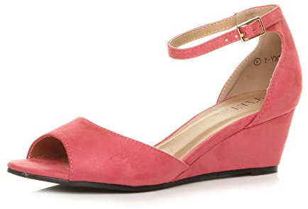 Womens Ladies Low mid Wedge Heel Ankle Strap Casual Evening Sandals Size, 4 UK, Coral Suede