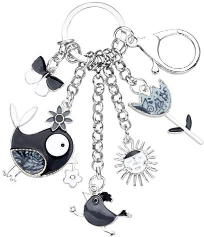 BONSNY Emaille Zink-Legierung Vögel Blume Schmetterling Auto Schlüsselanhänger für Frauen Charms (Grau)