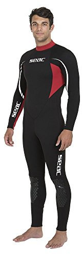 SEAC Uomo Muta Monopezzo in Neoprene da 2.2 mm per Snorkeling, Subacquea e Altri Sport in Acqua, Neoprene, Nero/Rosso, L