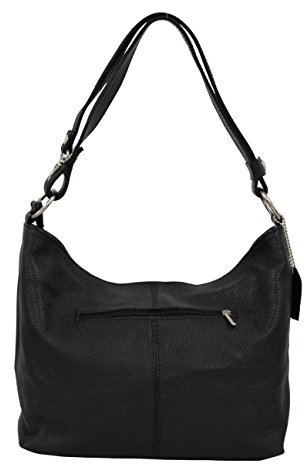 AMBRA Moda Damen Leder Handtasche Schultertasche Umhängetasche Hobo bag GL005 (Schwarz Black)