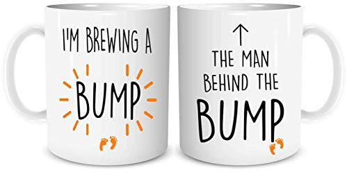 Brewing A Bump Couple's Mug Set - New Parent Gift - Cute Ceramic Mug Cup Set - Friend WSDMUG1297, White