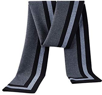 WANYING 6% Wolle Winter Herbst Gestrickter Schal Strickschal für Herren Casual Business Einfach Schick Urban Gentleman - 180 * 30 cm Schmal Gestreift Schwarz Grau