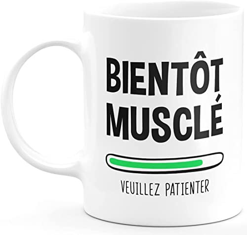 quotedazur - Mug Humour Bientôt Musclé Veuillez Patienter - Tasse Cadeau Humour Adolescent Musculation - Blanc/Céramique