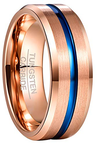 NUNCAD Men's Rings 8mm Simple Grooved Tungsten Ring with Beveled Edges | Black/Silver/Blue/Gold/Rose Gold/Rainbow/Purple Band Ring for Wedding, Engagement, Daily Wear, Gift for Him, Size J1/2-Z+5