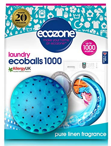 EcoZone Ecoballs, Laundry Pods for Washing Machines, Re-Usable Hypoallergenic Capsule with Pellets, Pure Linen Fragrance, Natural Vegan & Eco Friendly, Refillable Detergent Alternative (1000 Washes)