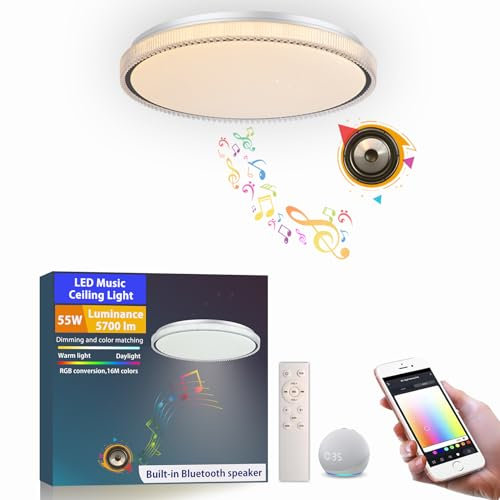 chysongoods 50CM BZ LED-Musik-Deckenleuchte, kompatibel mit Alexa, integrierter Bluetooth-Lautsprecher, RGB-Lichteffekt, dimmbar, wird mit Fernbedienung geliefert