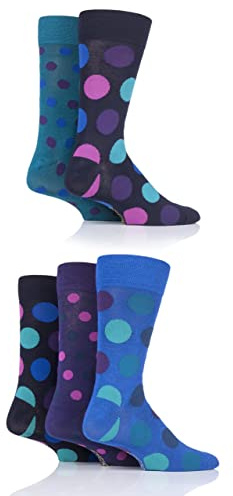 SockShop Men's Patterned Bright Colourful Natural Bamboo Socks Various Designs for Everyday Wear Size 7-11 Pack of 5 Polka Dot Jewel 7-11