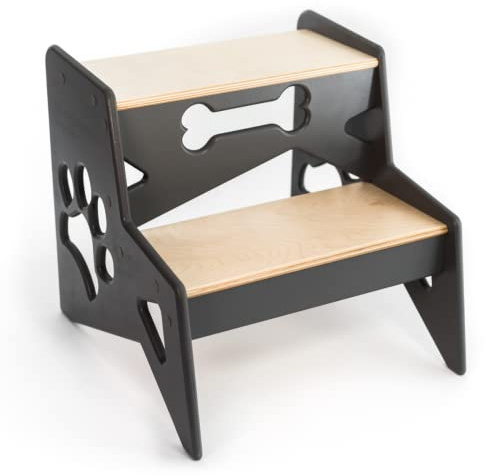 Escabeau en Bois pour Enfants Petit Deux marches pour Adulte Enfant à Utiliser dans la Cuisine la Salle de Bain ou Tout Autre Endroit, Peut contenir jusqu'à 100 kg (Gris avec des Pattes)