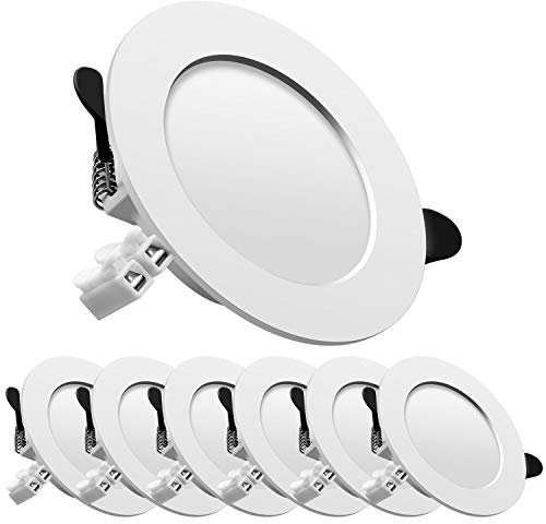Foco Empotrable Led Techo, Luz Blanco Frío 6000K, 7W Equivalente a Halógena 70W, Downlight Redondo Extraplano, Blanco Super Slim Aluminio Metal, Ojos de Buey de Led, 6 Pack