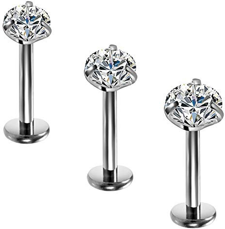 OUFER Piercing para labret de titanio sólido G23, 16 g, con hilo interno, aro de labio, circonita cúbica transparente, piercing para tragus, hélice, cartílago, Titanio