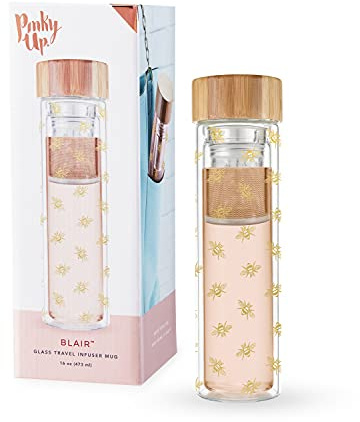 Pinky Up Blair Bee Glass Infuser Travel Mugs, 16 oz, Gold