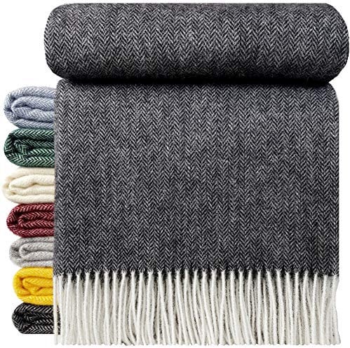 STTS International Wolldecke 100% Schurwolle Wohndecke in versch. Farben 140 x 200 cm Tagesdecke Schurwolldecke Woll-Plaid Tirol (Anthrazit/Schwarz, 140 x 200 cm)