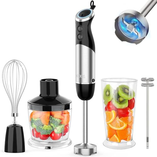 KOIOS Verbesserter Tauchmixer, Handmixer, 1000 W, 12 Geschwindigkeiten, 5-in-1-Handmixer mit Klinge aus 304 Edelstahl, Küchenmaschine, Becher, Schneebesen und Milchaufschäumer, BPA-frei, Smoothies,