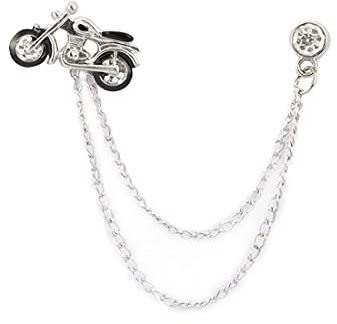 Knighthood KN01 Broche en forme de moto argentée et noire avec chaîne de suspension et pierres blanches, Métal, Pas de gemme