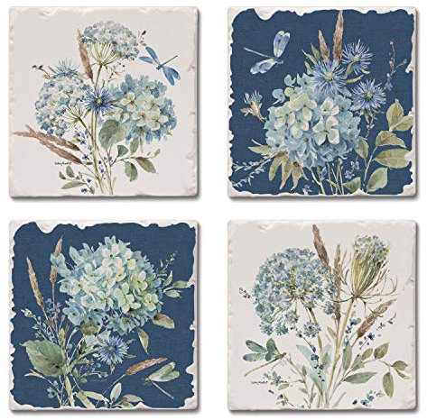 Thirstystone Lot de 4 Dessous-de-Verre en Forme de carrelage Absorbant avec Dos en liège de Protection Bleu bohème Fabriqué aux États-Unis