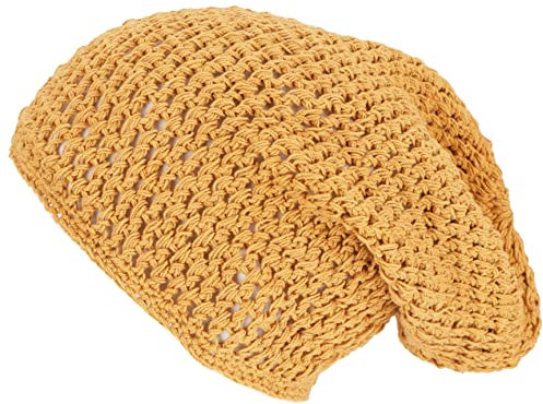 GURU SHOP Beanie, Baumwoll-Häkelmütze - Senfgelb, Herren/Damen