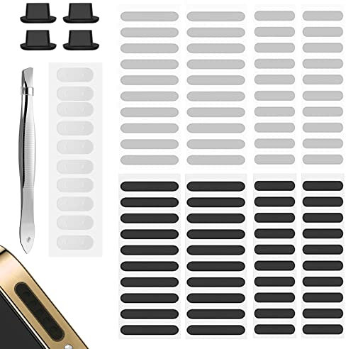 OHSN Protege Haut Parleur Phone 95 Pièces Protege Haut Parleur Compatible avec iPhone Speaker Mesh Autocollants Envoyez des 4 Prises Anti Poussières, 1 Pincettes, 10 Autocollants Anti-Rayures