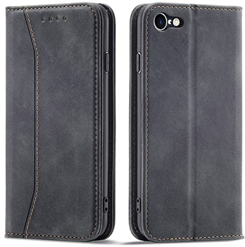 OKZone Compatible with iPhone 6S / 6 Case, Magnetic Leather Flip Foldable Card Slots Shockproof Stand Function (Black)