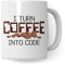 Informatik Geschenk Tasse, I turn Coffee into Code Geschenkidee für Informatiker Kaffee-Becher Informatikerin Programmieren Kaffeetasse mit Spruch lustig Coding (Weiß/Weiß)
