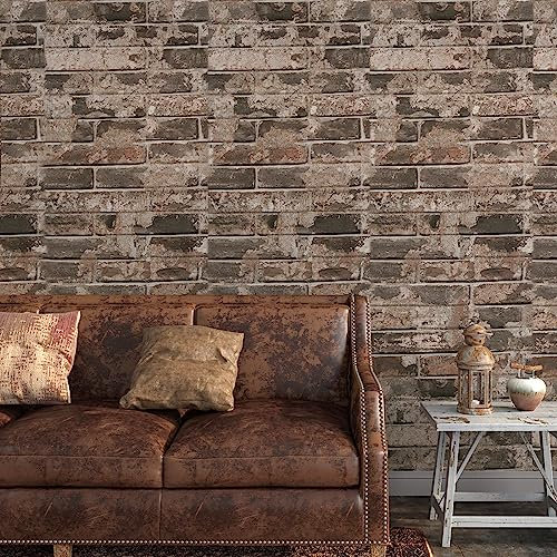 VaryPaper Self Adhesive Wallpaper 40cmx200cm Brown Brick Contact Paper for Kitchen Countertops and Living Room Backsplashes