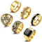 Adramata 6 Stück Ringe Herren Edelstahl Ringe Keltische Knoten Ringe Band Biker Ringe Gothic Männer Ringe Vintage Wikinger Ringe Siegelringe Silber Gold Ringe Set für Herren