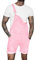 Oanviso Tinta Unita Salopette Corta in Denim da Uomo Foro Strappato Jumpsuit con Cinturino Regolabile Multi-Tasche Casual Jeans Comodo Salopette Classico Vintage Abiti da Lavoro A Rosa M