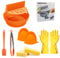 CFlong Air Fryer Accessories Set, 9-in-1 Reusable Silicone Air Fryer Liners, Foldable Air Fryers Basket with Detachable Divider, Oven Microwave Accessories (Orange,21.5x17.8x8cm/8.5x7x3.1inch)