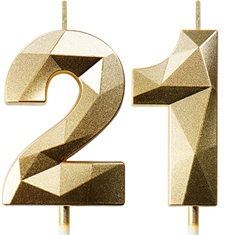 21st Birthday Candles for Cakes Number Candles Gold Cake Candles for Anniversary Birthday Party Decorations Cake Toppers 21st Birthday Cake Candles
