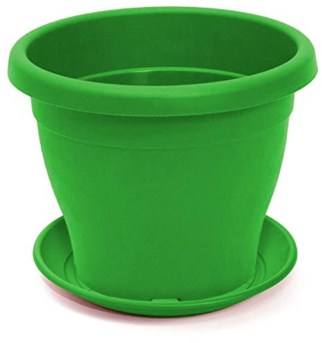 Tradineur - Maceta con Plato Tipo mediterránea, 35 cm de diámetro, Ideal Tanto para Interior como Exterior. Jardinera Alta con Agujeros para drenar Agua, Color Verde
