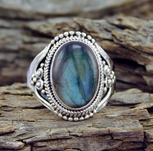 ASFKIPMF Vintage Fashion Damen 925 Sterling Silber Türkis Mondstein Ring Hochzeit Brautschmuck Muschel Ring 925 Sterling Silber Boho Chic Größe O