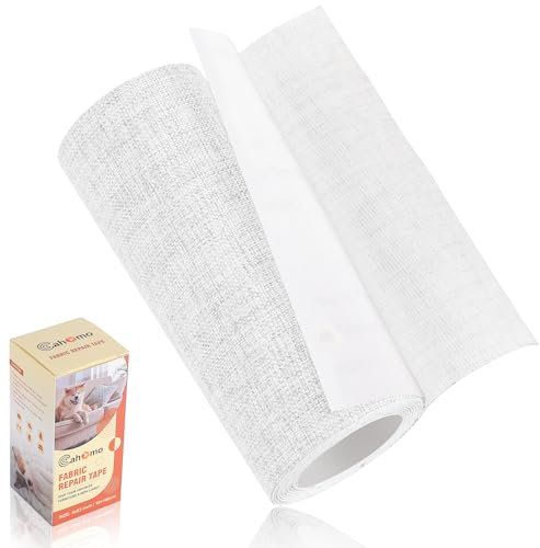 Cahomo Parche de Tela de Lino Autoadhesivo, 10 * 160 cm Parches de Reparación de Lino, para Tapizar, Sofá, Asientos de Coche, Bolsa de Lona, Muebles, Blanco