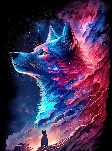 MXJSUA 5D Diamond Painting, Sternenhimmel-Wolf Diamant Painting Kits Bilder für Erwachsene, DIY Diamant Malerei Diamond Painting Kinder Bilder Set 30x40cm für Wanddekor
