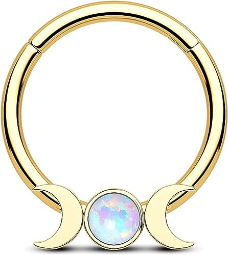 CM Crareesi Mania Septum Piercing Gold 16G Mondphase Nasenpiercing Ring Chirurgenstahl Daith Piercing Gold Opal 8mm Helix Daith Knorpel Conch Ohrringe für Frauen