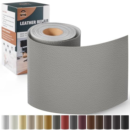 Leder Reparatur Set Grau,OAZ Kunstleder Selbstklebend 10 x 160 cm,Kunstleder Reparaturset Leder Reparatur Patch Selbstklebende Lederflicken für Autositze Möbel Sofa Taschen