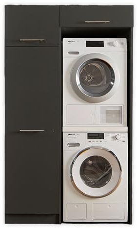 LAUNDREEZY Waschmaschinenschrank für Trockner und Waschmaschine, Mehrzweckschrank und Schrankaufsatz, Anthrazit - Praktischer Waschmaschinen-Überbauschrank - 117,5 x 200 x 67,5 cm (B/H/T)