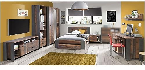 Generisch Jugendzimmer Clif in Dunkelgrau und Old- Wood Vintage 7 teilig