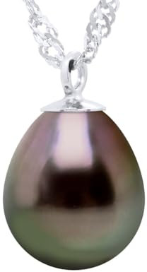 PEARLS & COLORS - Collier Perle de Culture de Tahiti Poire 8-9 mm - Qualité A+ - Argent 925 - Bijou Femme