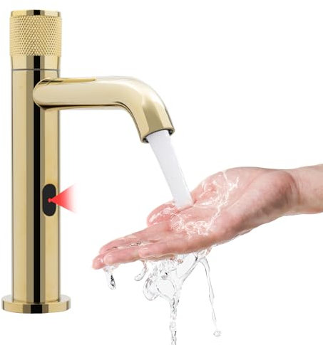 Grifo Automático Con Sensor de Infrarrojos - Mezclador Sin Contacto para Baño y Cocina (Dorado)
