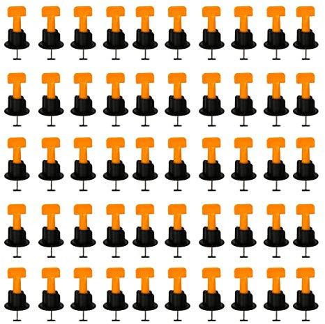 Fliesen-Nivelliergerät, 50 Stück, Fliesen-Nivelliergerät, 1,5 Mm, Wiederverwendbarer Abstandshalter, Fliesen-Nivelliersystem, Fliesen-Installationswerkzeug, Orangefarbenes PP-Edelstahl-Fliesen-Nivelli