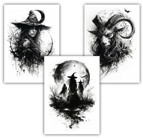 Samunshi® 3x Kunstdruck Hexen Poster Set mit Wicca Magier Motiven Bilder für Jugendzimmer Deko Geschenk DIN A4 21x29,7cm