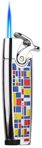 HONEST Butan Fackel Feuerzeuge Taschenfeuerzeug Einstellbar und Nachfüllbar Gas Feuerzeug für Kerze Küche Kamin Feuerwerk Ohne Gas (Silber)