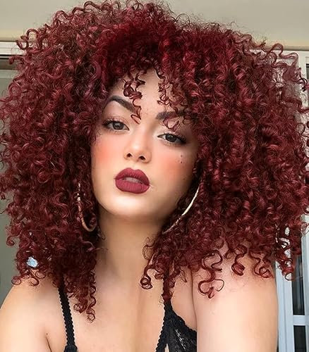 Siudus Afro Rot Lockige Kurze Perücken für Frauen 70er 80er Jahre Große Bouncy Fluffy Perücke Kinky Lockige Kunstfaser Haar Perücke für Cosplay Halloween Gebrauch